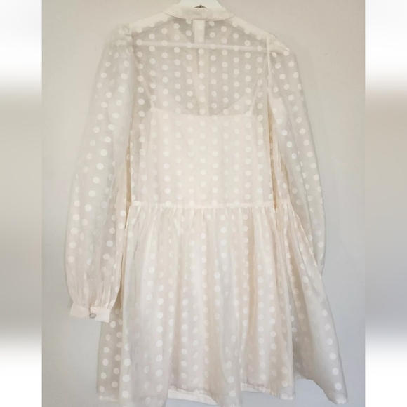 H&M HM POLKA DOT SHEER LIGHT BEIGE LONG SLEEVES SHORT BABYDOLL DRESS XS - Picture 7 of 11